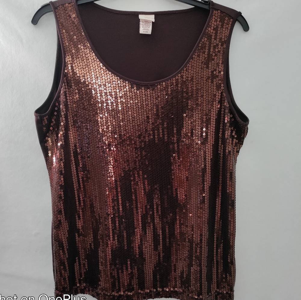 🎁 Brown sequin top brand  Covington, party shiny stretchy top women size 16-18